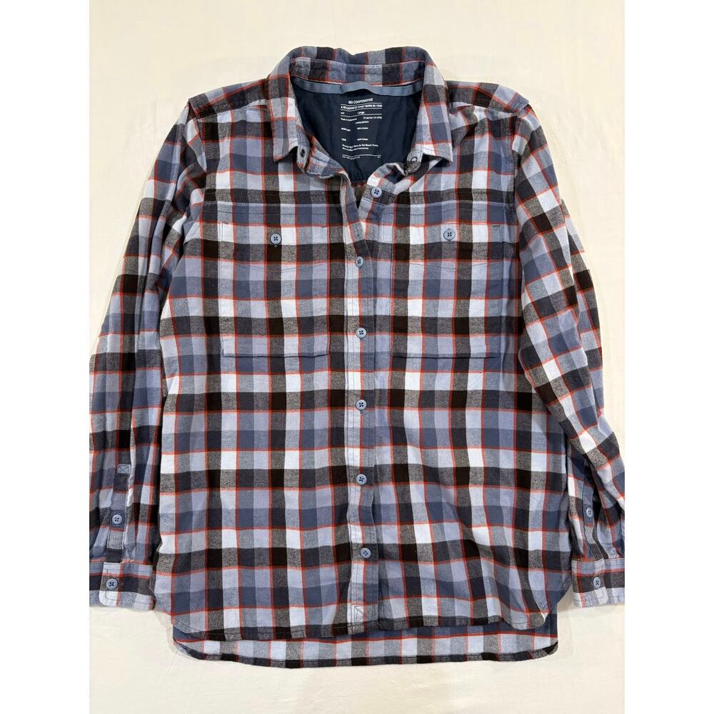 REI Blue & Brown Plaid Flannel Button Up Long Sleeve Casual Shirt Size Large